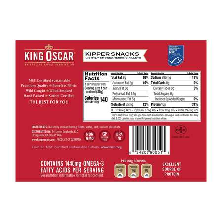 KING OSCAR King Oscar Kipper Snacks 3.54 oz., PK12 10034800600518